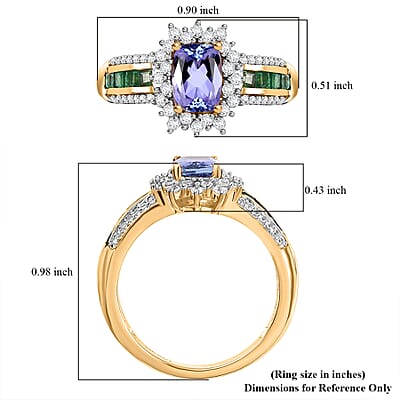 D'Joy Tanzanite and Multi Gemstone 1.90 ctw Regal Bloom Ring in 18K Vermeil Yellow Gold Over Sterling Silver (Size 7.0)