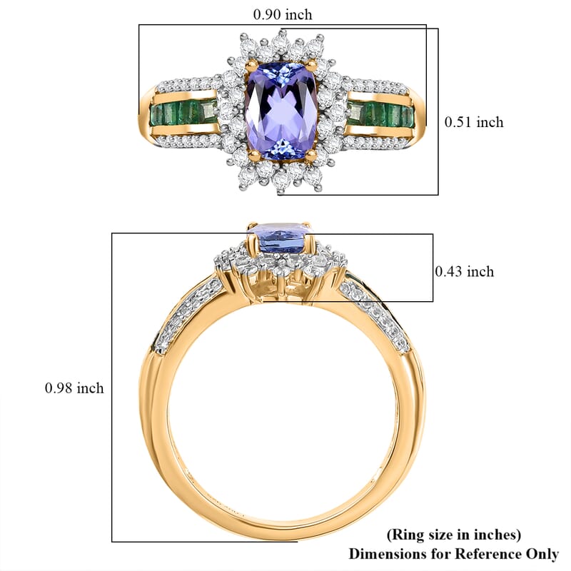 D'Joy Tanzanite and Multi Gemstone 1.90 ctw Regal Bloom Ring in 18K Vermeil Yellow Gold Over Sterling Silver (Size 7.0)