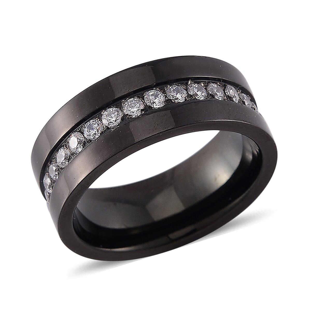 White Austrian Crystal Ring in Natural Titanium (Size 10.0)