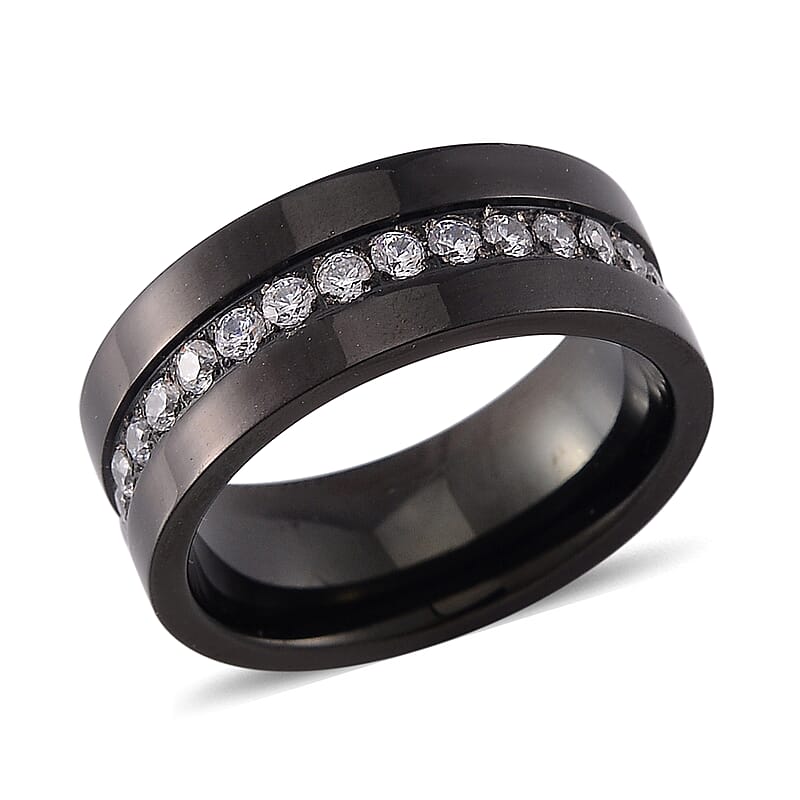 White Austrian Crystal Ring in Natural Titanium (Size 10.0)