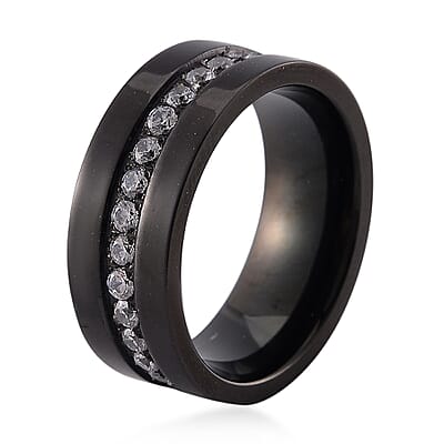 White Austrian Crystal Ring in Natural Titanium (Size 10.0)