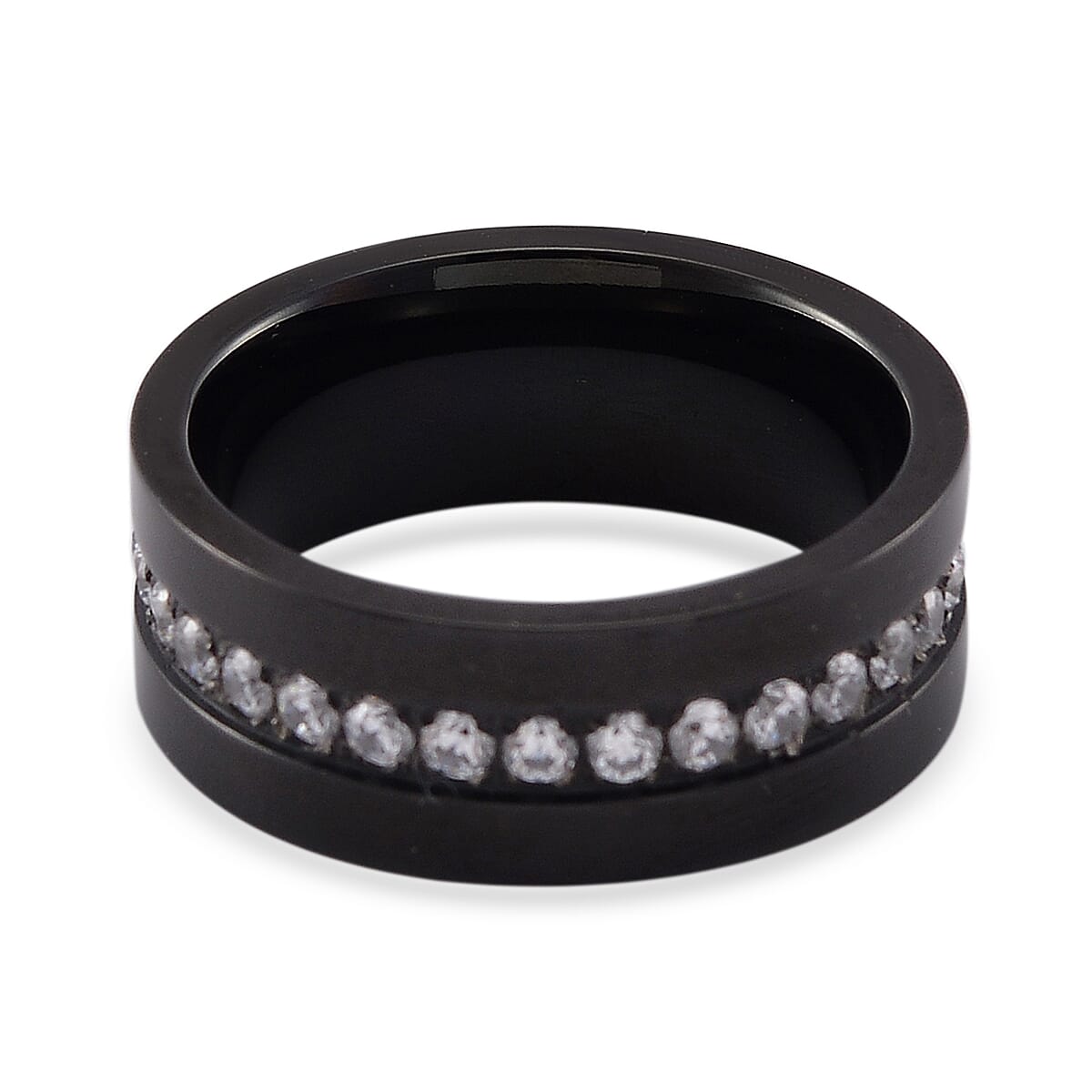 White Austrian Crystal Ring in Natural Titanium (Size 10.0)