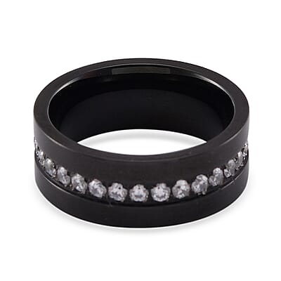 White Austrian Crystal Ring in Natural Titanium (Size 10.0)