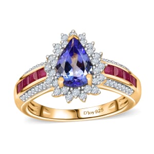 Tanzanite and Multi Gemstone 2.40 ctw Regal Bloom Ring in 18K Vermeil Yellow Gold Over Sterling Silver (Size 7.0)