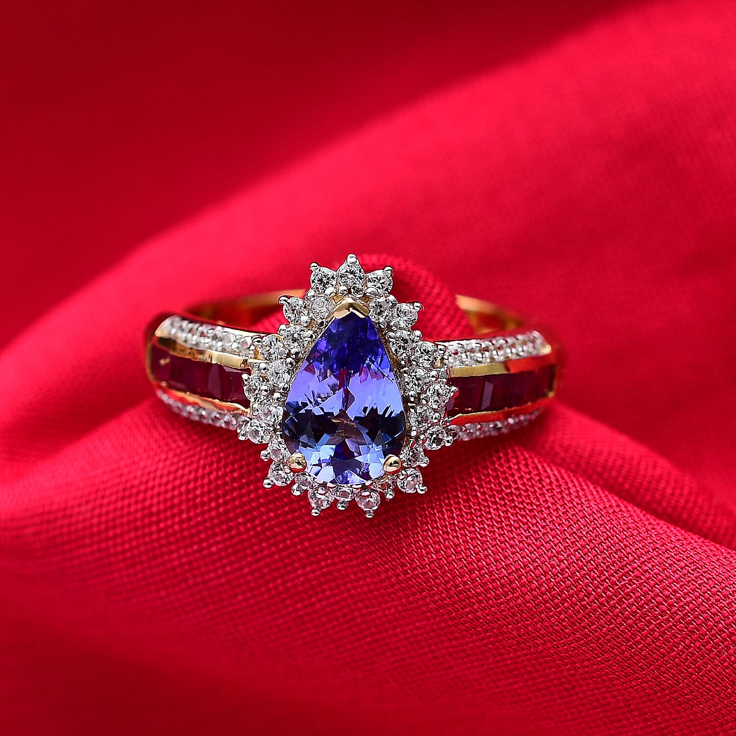 D'Joy Tanzanite and Multi Gemstone 2.40 ctw Regal Bloom Ring in 18K Vermeil Yellow Gold Over Sterling Silver (Size 7.0)