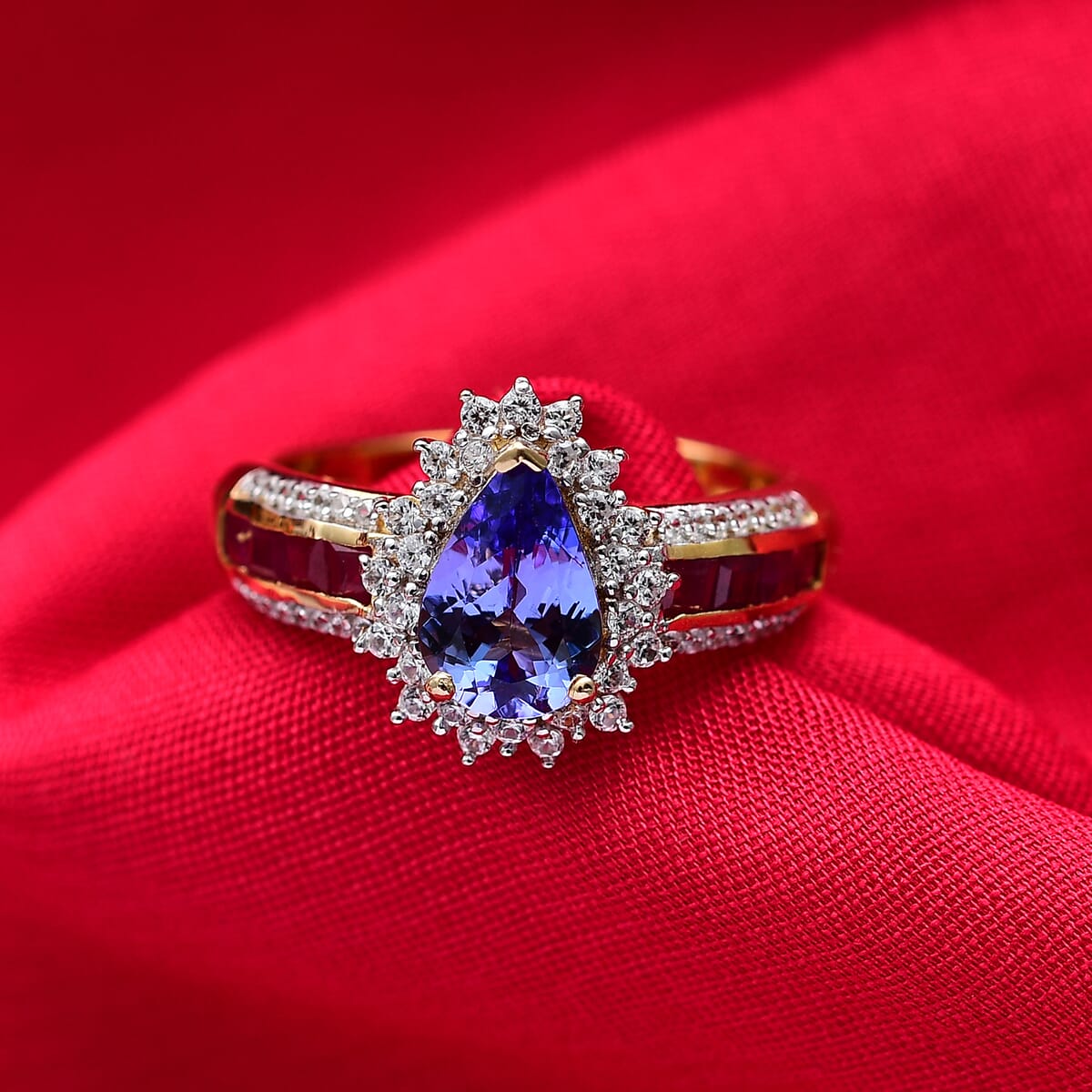 Tanzanite and Multi Gemstone 2.40 ctw Regal Bloom Ring in 18K Vermeil Yellow Gold Over Sterling Silver (Size 7.0) image number 1