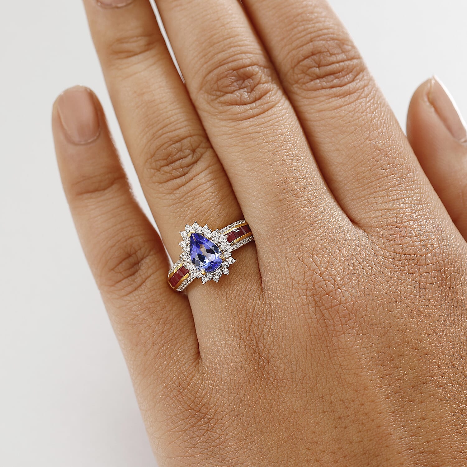 D'Joy Tanzanite and Multi Gemstone 2.40 ctw Regal Bloom Ring in 18K Vermeil Yellow Gold Over Sterling Silver (Size 7.0)