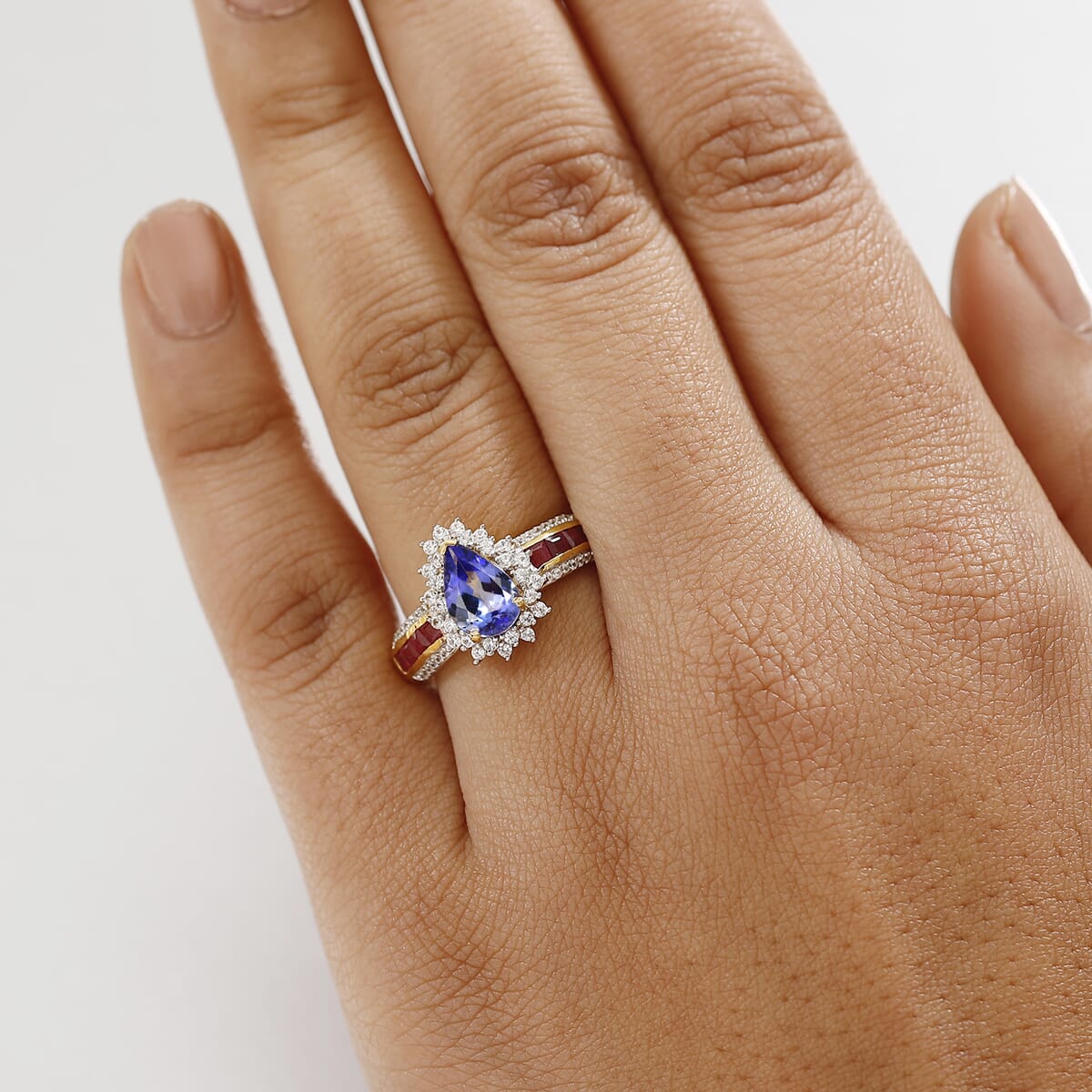Tanzanite and Multi Gemstone 2.40 ctw Regal Bloom Ring in 18K Vermeil Yellow Gold Over Sterling Silver (Size 7.0) image number 2