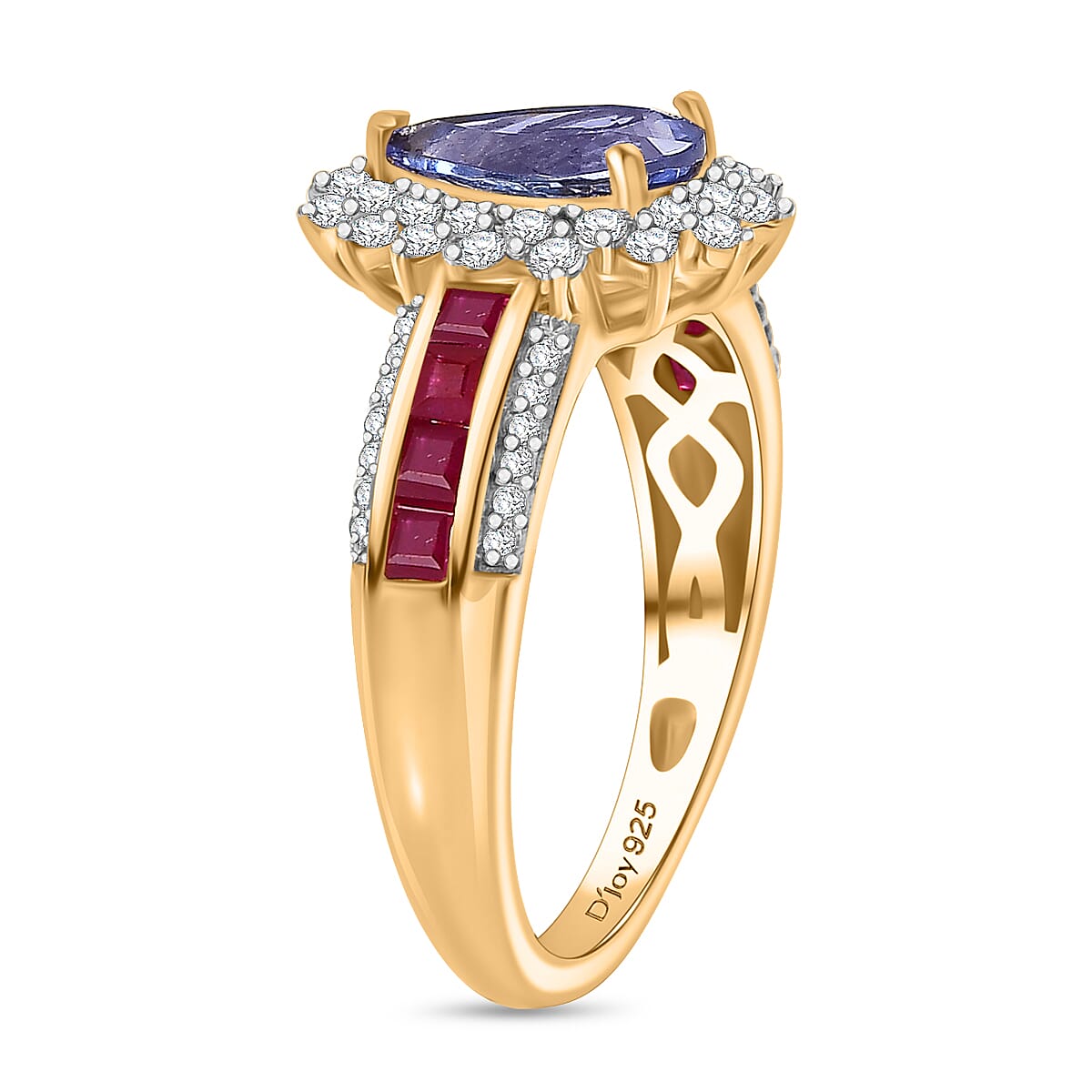 D'Joy Tanzanite and Multi Gemstone 2.40 ctw Regal Bloom Ring in 18K Vermeil Yellow Gold Over Sterling Silver (Size 7.0)