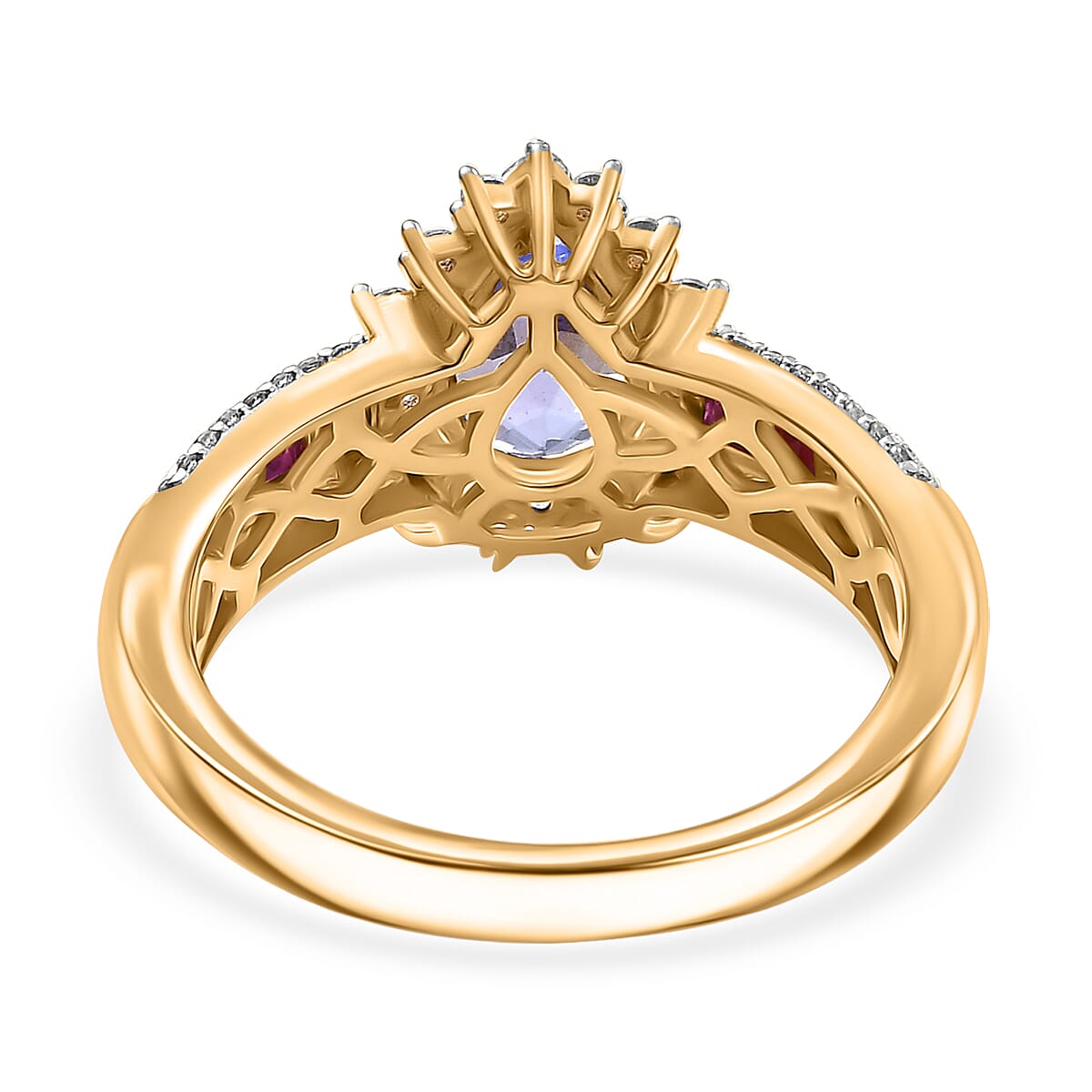D'Joy Tanzanite and Multi Gemstone 2.40 ctw Regal Bloom Ring in 18K Vermeil Yellow Gold Over Sterling Silver (Size 7.0)