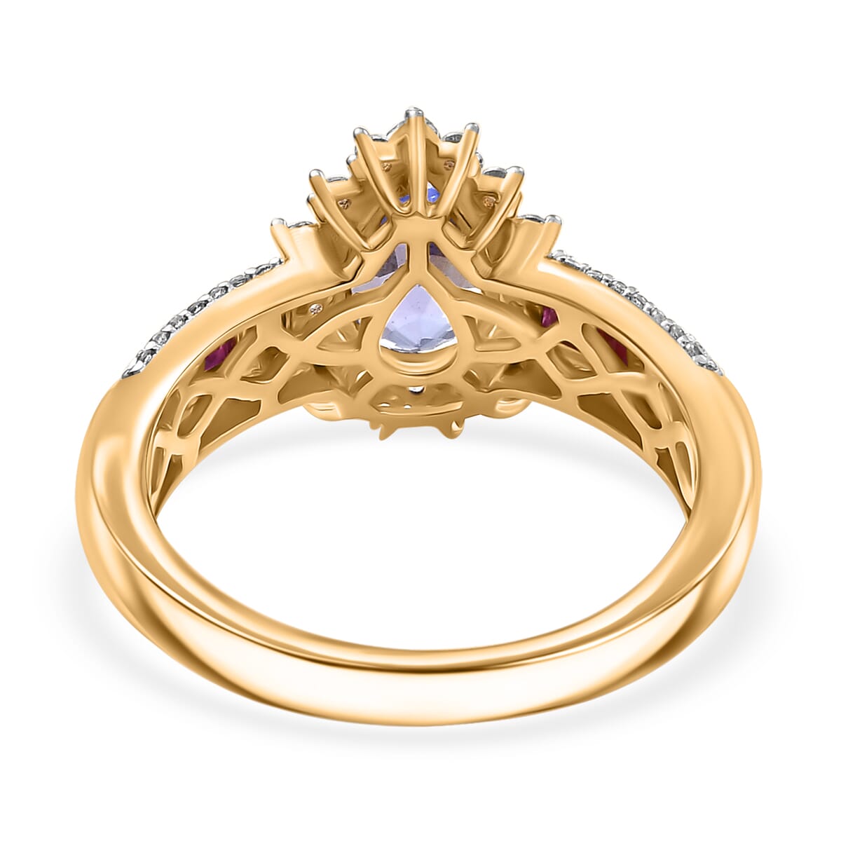 Tanzanite and Multi Gemstone 2.40 ctw Regal Bloom Ring in 18K Vermeil Yellow Gold Over Sterling Silver (Size 7.0) image number 4