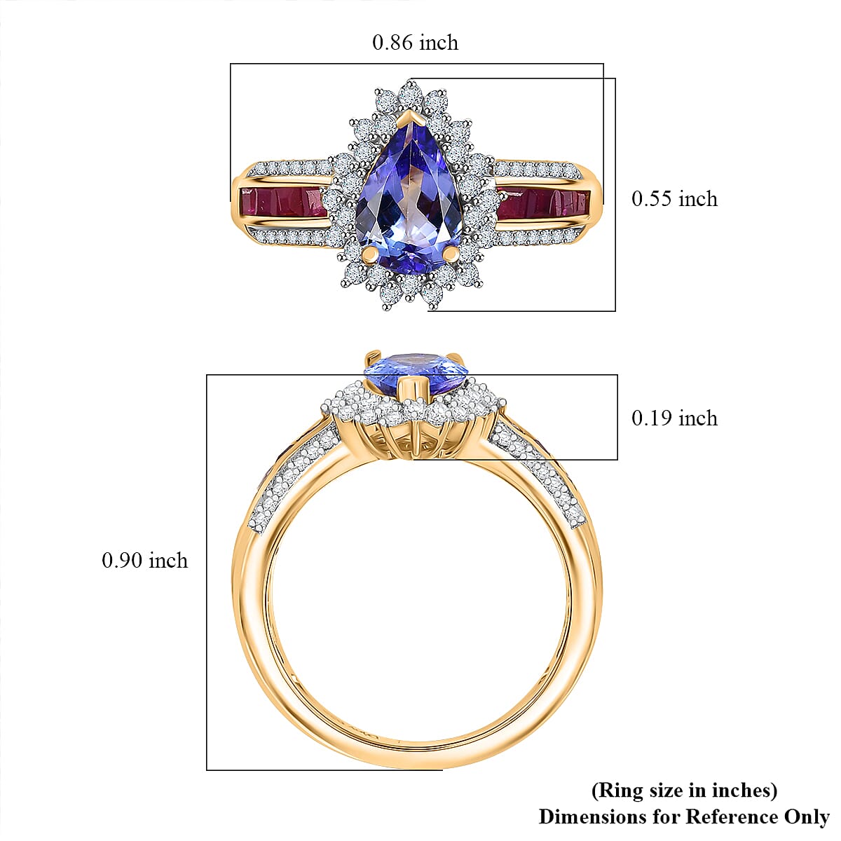D'Joy Tanzanite and Multi Gemstone 2.40 ctw Regal Bloom Ring in 18K Vermeil Yellow Gold Over Sterling Silver (Size 7.0)