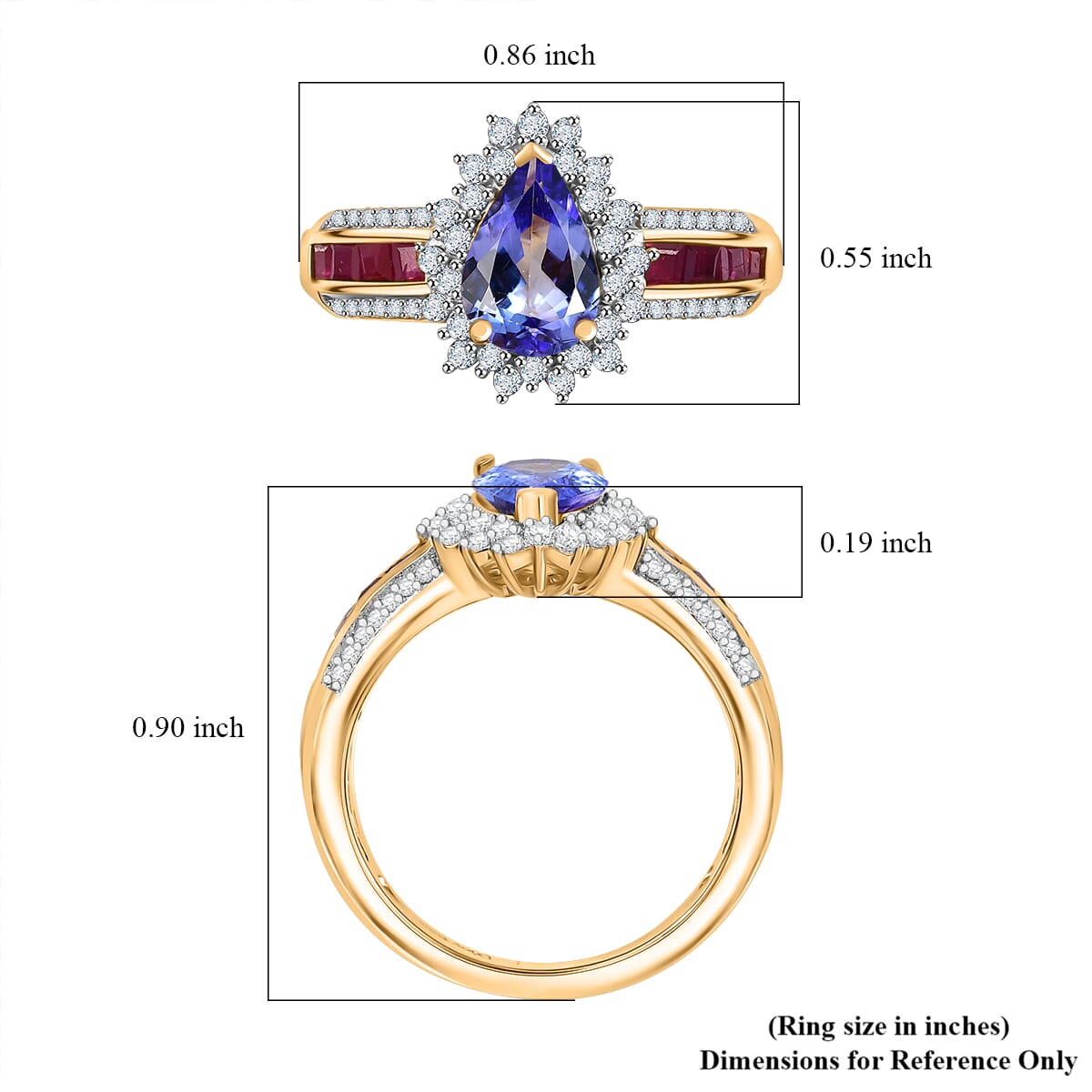 Tanzanite and Multi Gemstone 2.40 ctw Regal Bloom Ring in 18K Vermeil Yellow Gold Over Sterling Silver (Size 7.0) image number 5