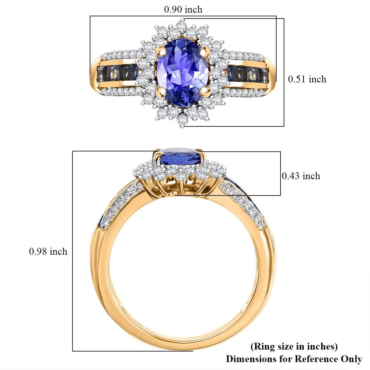 Tanzanite and Multi Gemstone 2.30 ctw Regal Bloom Ring in 18K Vermeil Yellow Gold Over Sterling Silver (Size 7.0) image number 5