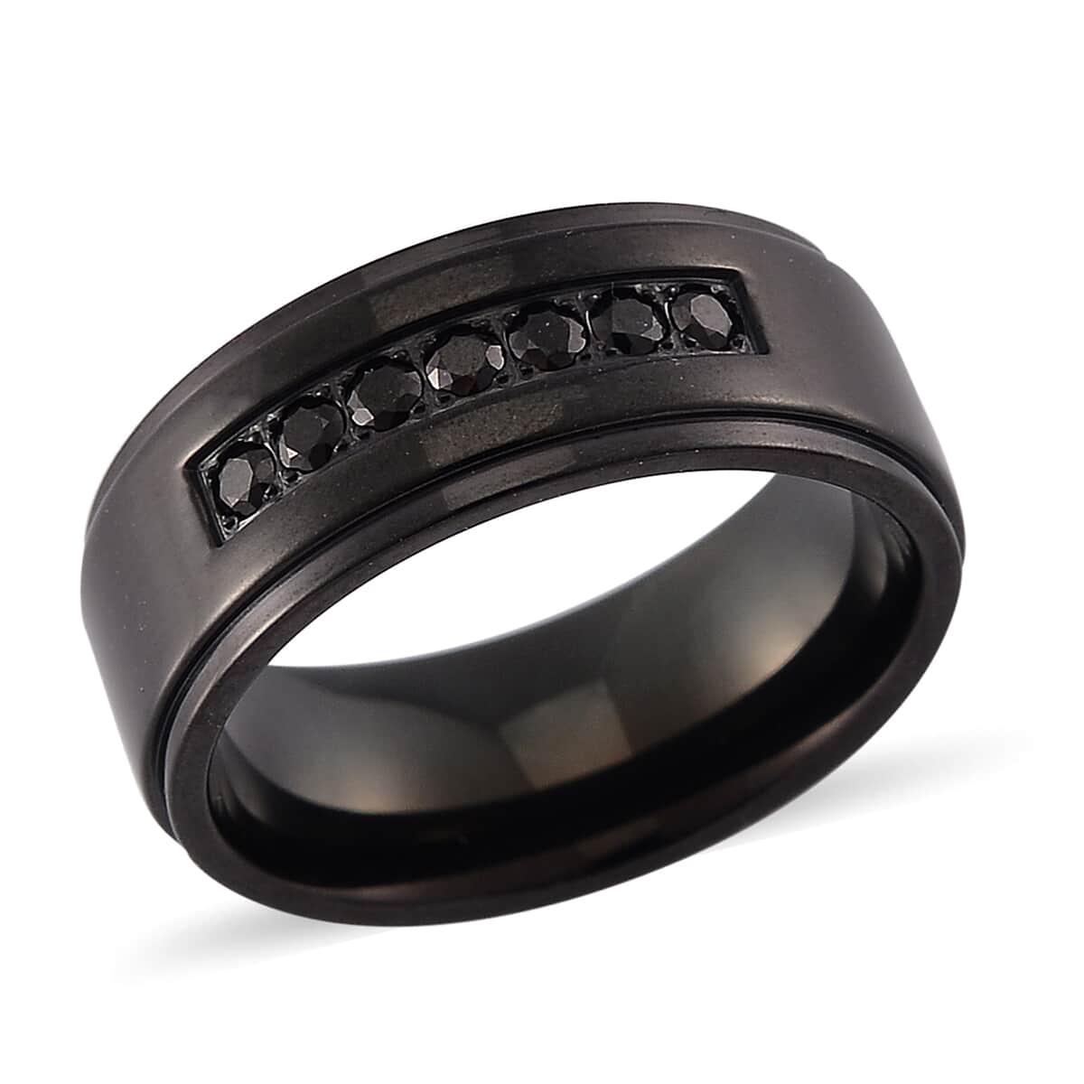 Simulated Black Diamond Ring in Natural Tungsten Carbide (Size 10.0) 0.20 ctw image number 0