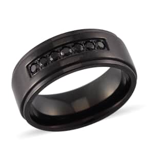 Simulated Black Diamond Ring in Natural Tungsten Carbide (Size 10.0)