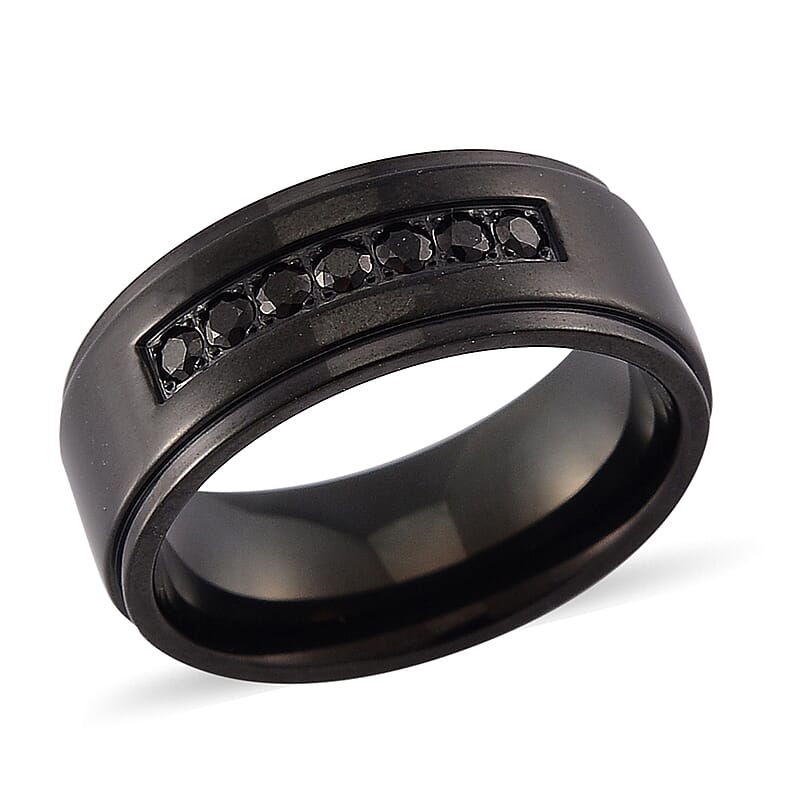 Simulated Black Diamond Ring in Natural Titanium (Size 10.0)