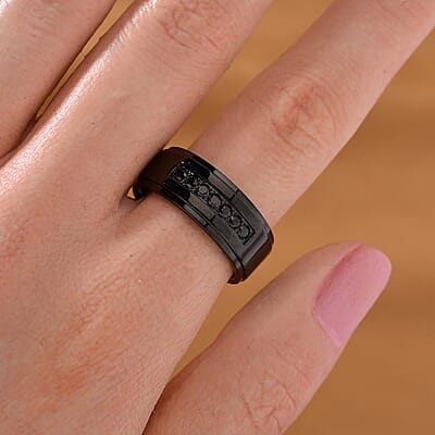 Simulated Black Diamond Ring in Natural Titanium (Size 10.0)