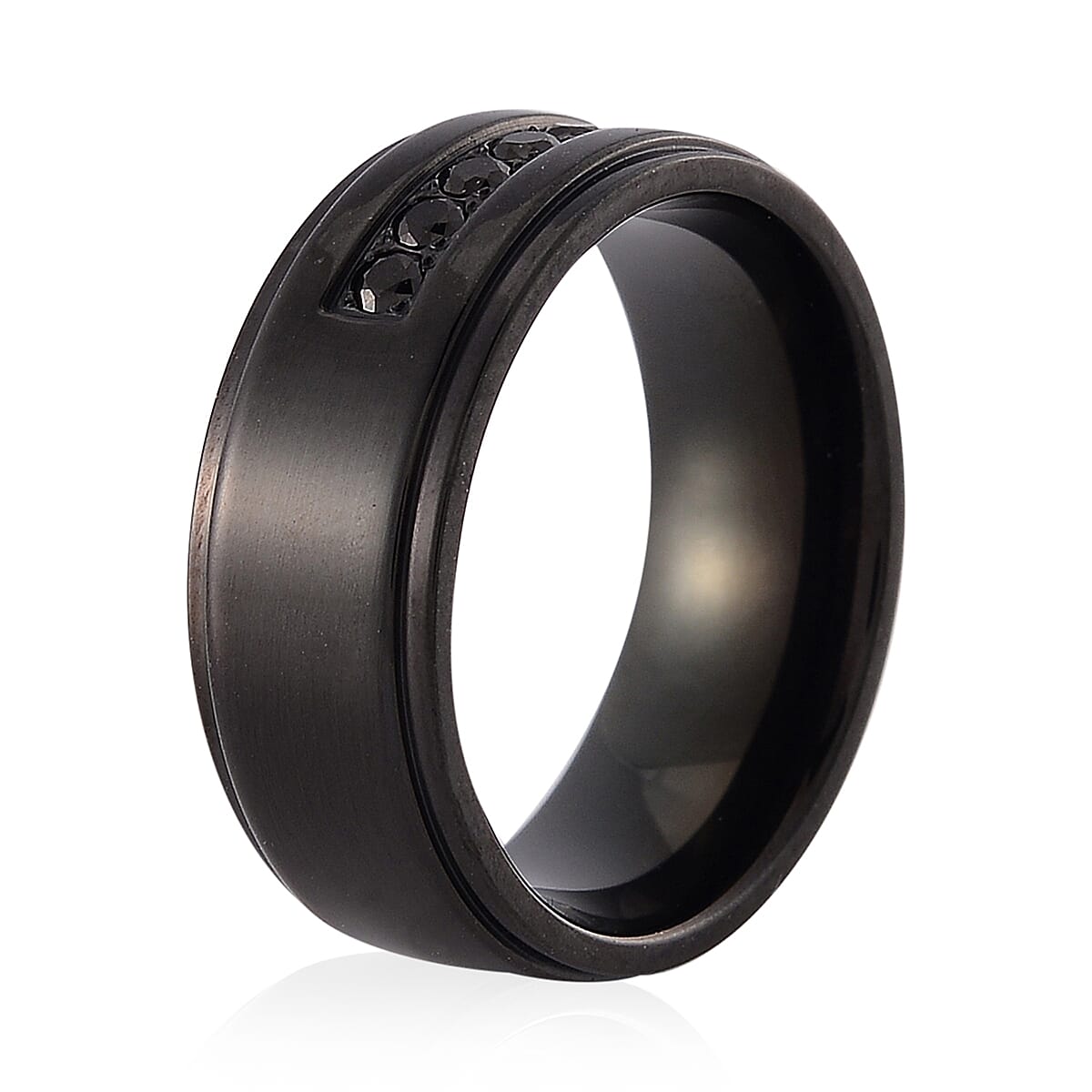 Simulated Black Diamond Ring in Natural Titanium (Size 10.0)