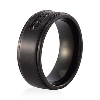 Simulated Black Diamond Ring in Natural Titanium (Size 10.0)