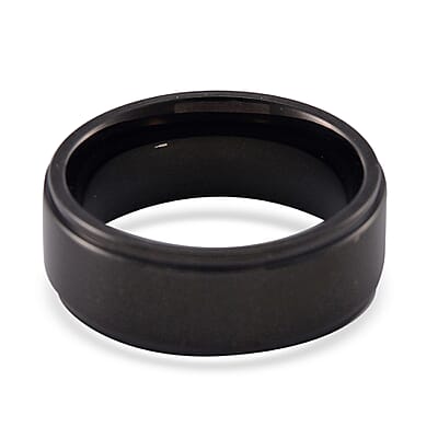 Simulated Black Diamond Ring in Natural Titanium (Size 10.0)