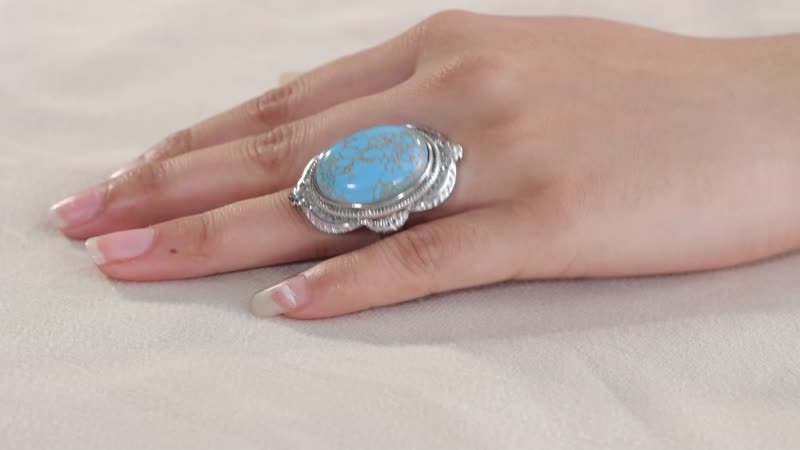 Mojave Blue Turquoise Ring in Stainless Steel (Size 10.0) 20.50 ctw