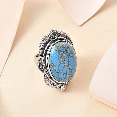 Mojave Blue Turquoise 20.50 ctw Ring in Stainless Steel (Size 10.0)