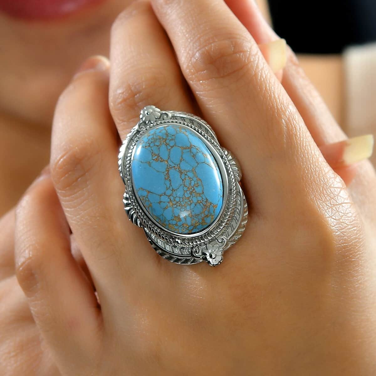 Mojave Blue Turquoise 20.50 ctw Ring in Stainless Steel (Size 10.0) image number 2