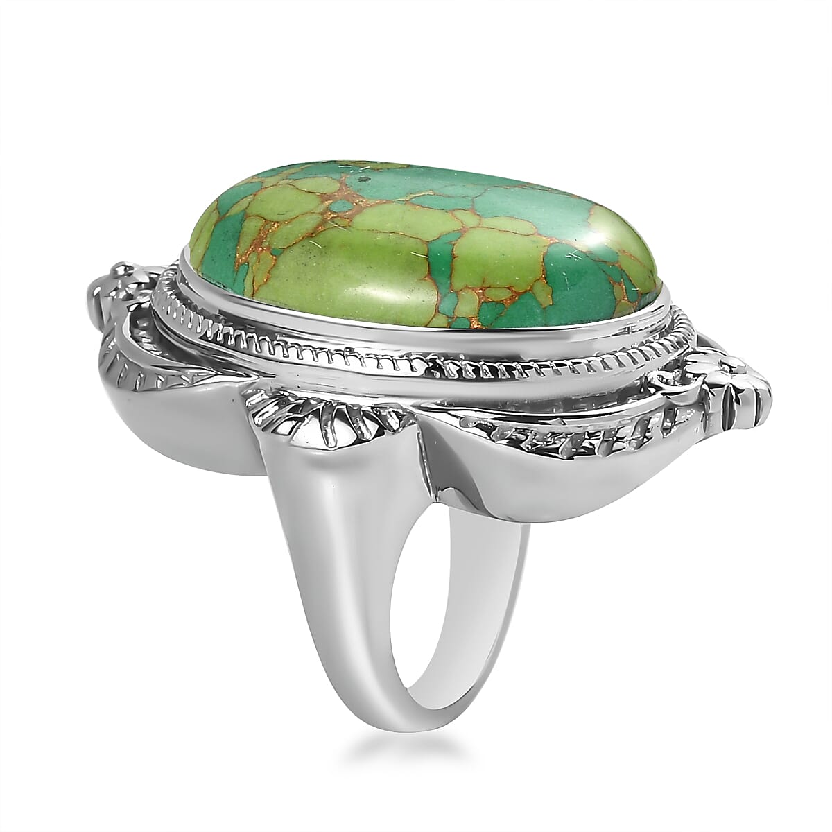 Mojave Green Turquoise 21.15 ctw Ring in Stainless Steel (Size 7.0)  image number 3