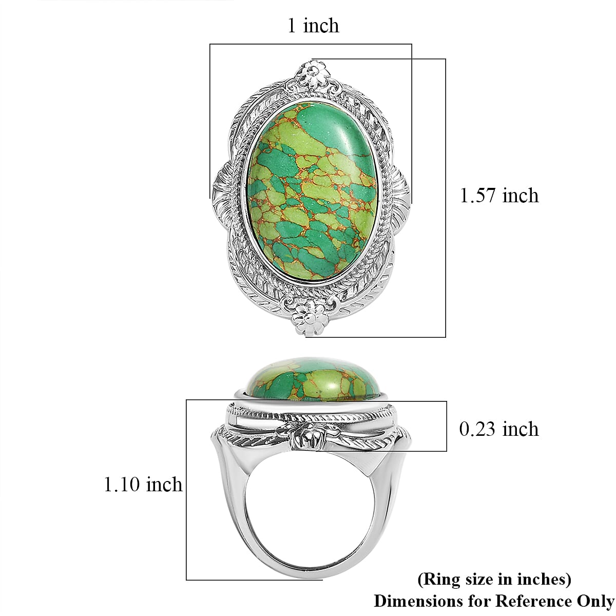 Mojave Green Turquoise 21.15 ctw Ring in Stainless Steel (Size 7.0)  image number 5