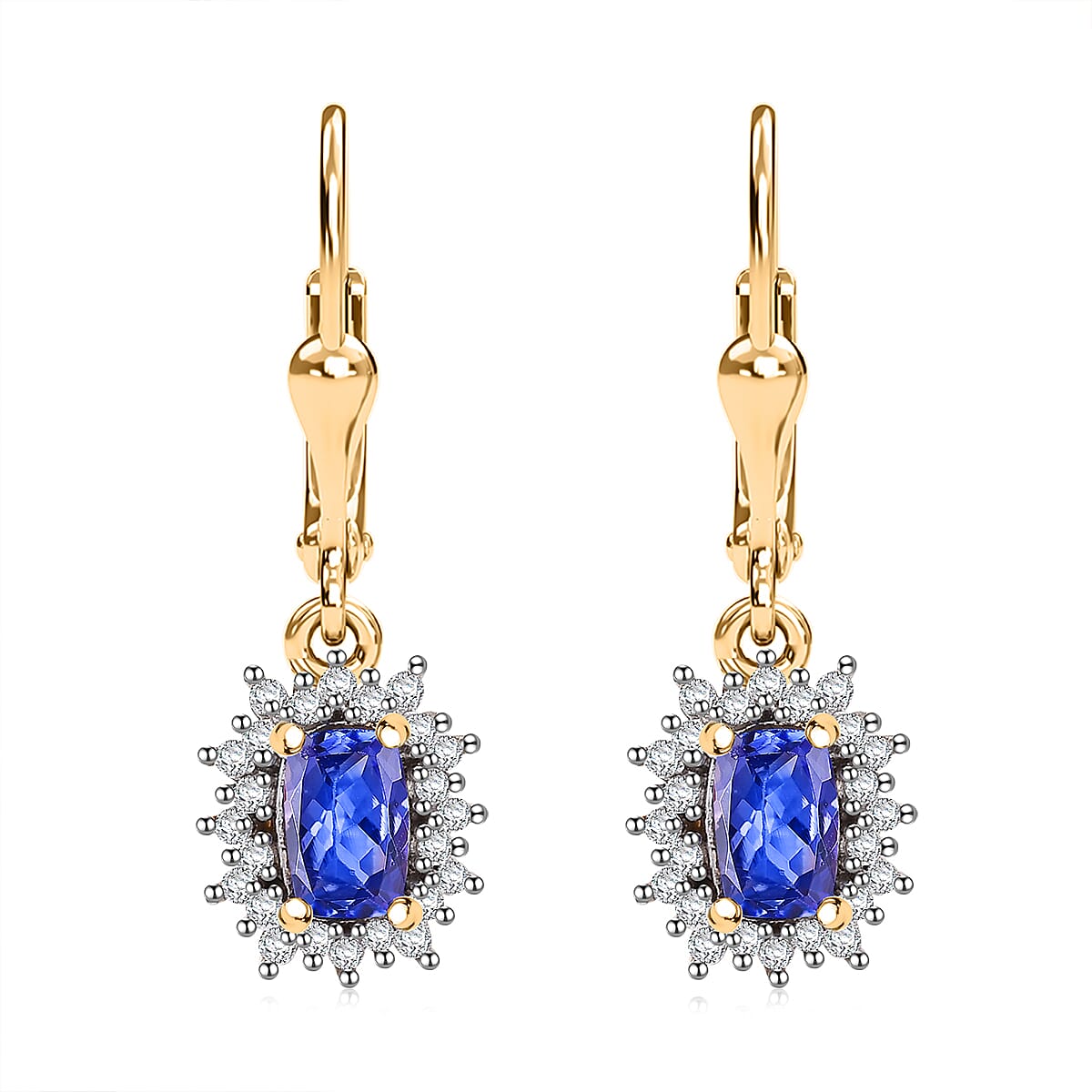 Tanzanite and White Zircon 1.50 ctw Lever Back Earrings in 18K Vermeil Yellow Gold Over Sterling Silver image number 0