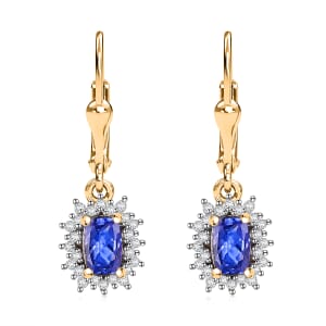 Tanzanite and White Zircon 1.50 ctw Regal Bloom Earrings in 18K Vermeil Yellow Gold Over Sterling Silver