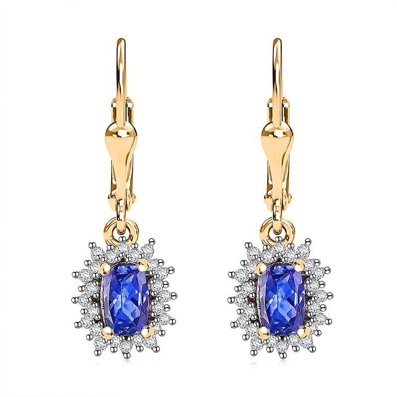 D'Joy Tanzanite and White Zircon 1.50 ctw Regal Bloom Earrings in 18K Vermeil Yellow Gold Over Sterling Silver
