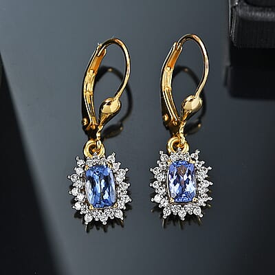 D'Joy Tanzanite and White Zircon 1.50 ctw Regal Bloom Earrings in 18K Vermeil Yellow Gold Over Sterling Silver
