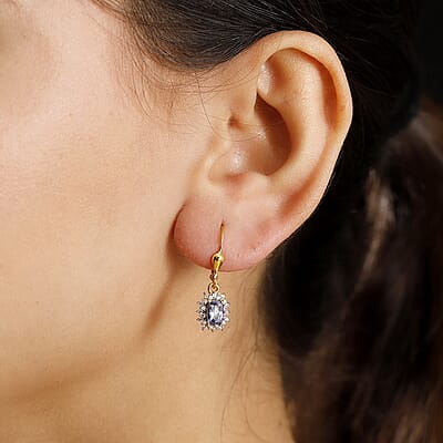 D'Joy Tanzanite and White Zircon 1.50 ctw Regal Bloom Earrings in 18K Vermeil Yellow Gold Over Sterling Silver