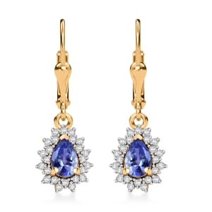 Tanzanite and White Zircon 1.20 ctw Regal Bloom Earrings in 18K Vermeil Yellow Gold Over Sterling Silver