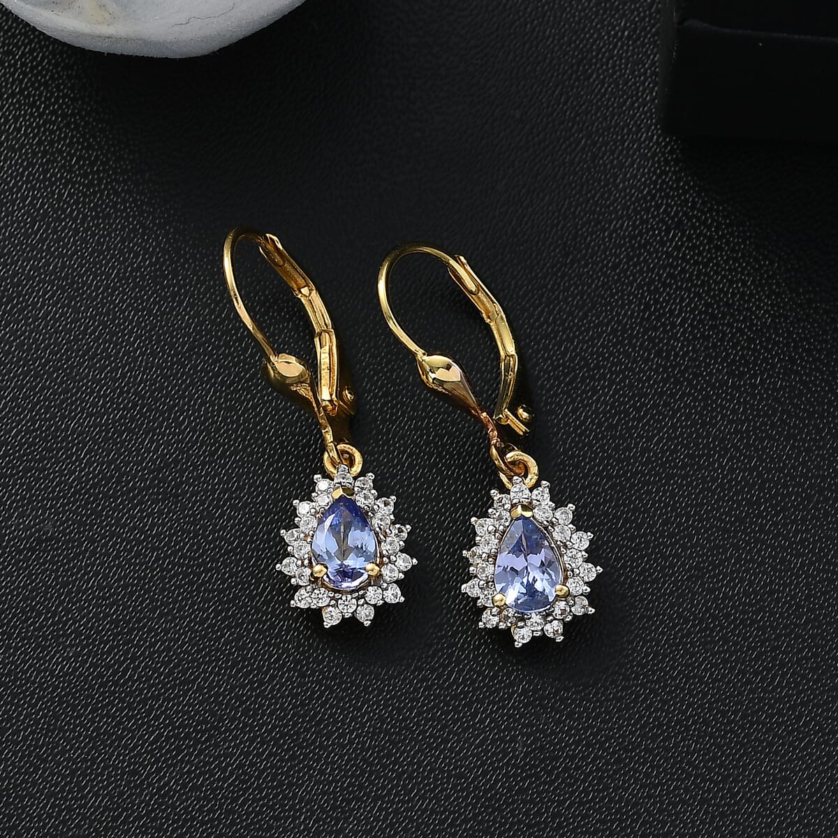 Tanzanite and White Zircon 1.20 ctw Regal Bloom Earrings in 18K Vermeil Yellow Gold Over Sterling Silver image number 1