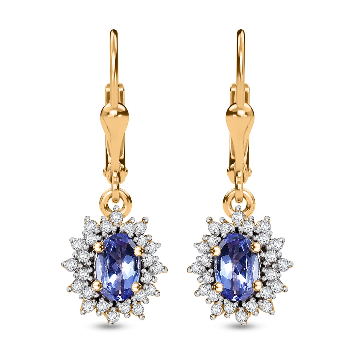 Tanzanite and White Zircon 1.40 ctw Regal Bloom Earrings in 18K Vermeil Yellow Gold Over Sterling Silver image number 0