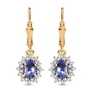Tanzanite and White Zircon 1.40 ctw Regal Bloom Earrings in 18K Vermeil Yellow Gold Over Sterling Silver