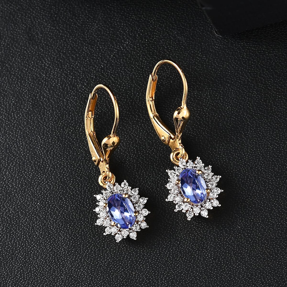 Tanzanite and White Zircon 1.40 ctw Regal Bloom Earrings in 18K Vermeil Yellow Gold Over Sterling Silver image number 1