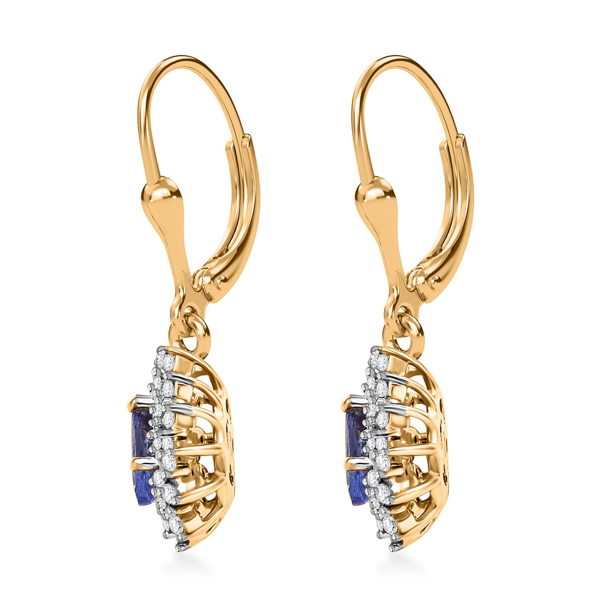 Tanzanite and White Zircon 1.40 ctw Regal Bloom Earrings in 18K Vermeil Yellow Gold Over Sterling Silver image number 3