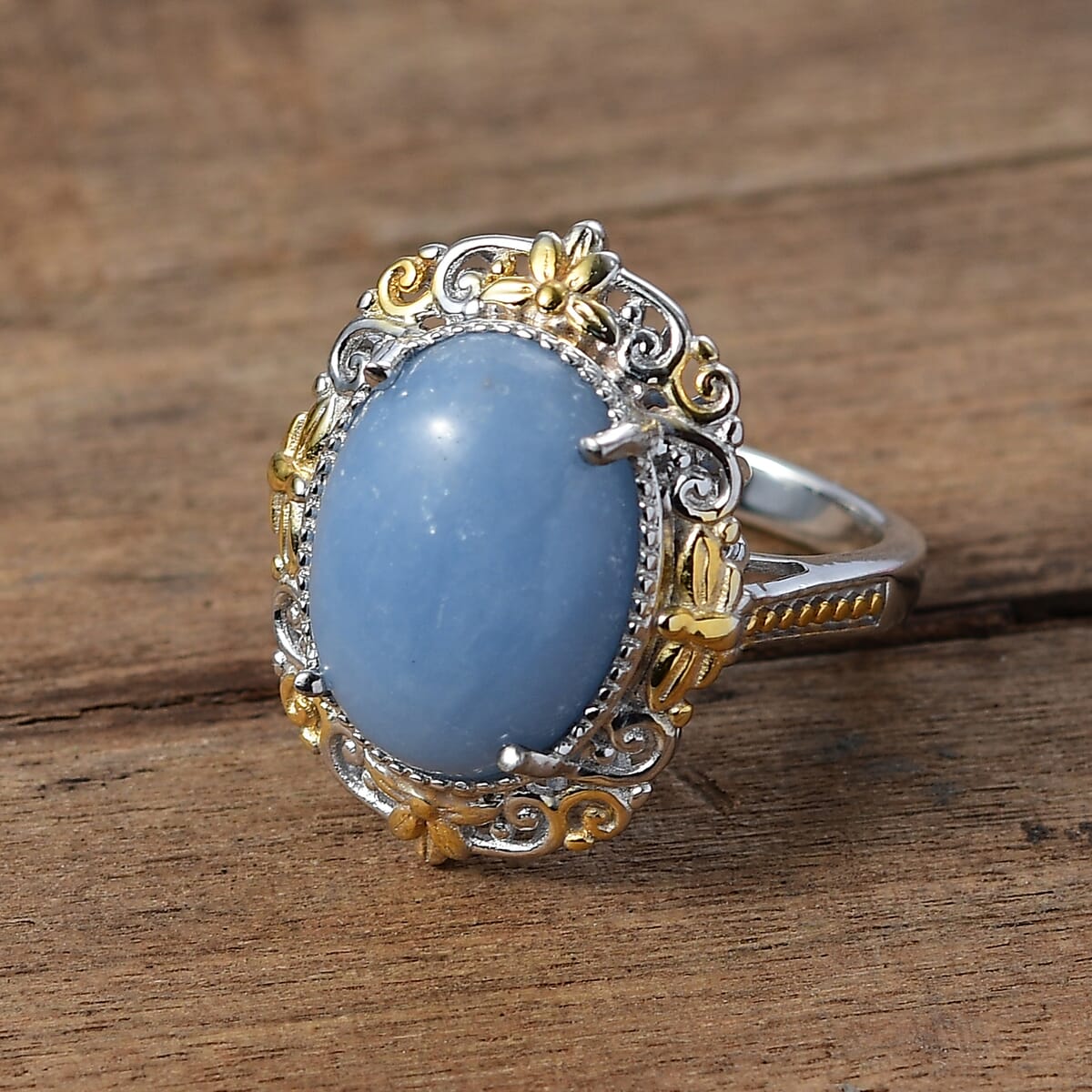 Karis Mexican Angelite 8.10 ctw Ring in 18K YG Plated and Platinum Bond (Size 9.0) image number 1