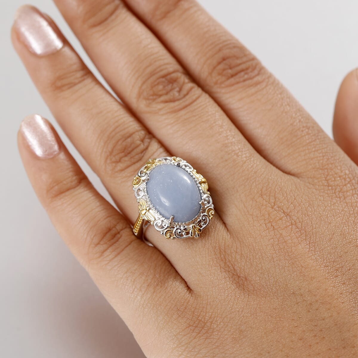 Karis Mexican Angelite 8.10 ctw Ring in 18K YG Plated and Platinum Bond (Size 9.0) image number 2
