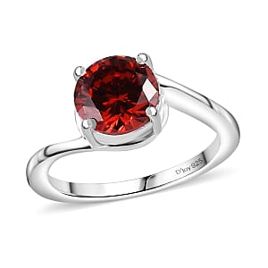 Simulated Red Diamond 1.50 ctw Solitaire Ring in Sterling Silver (Size 5.0) 