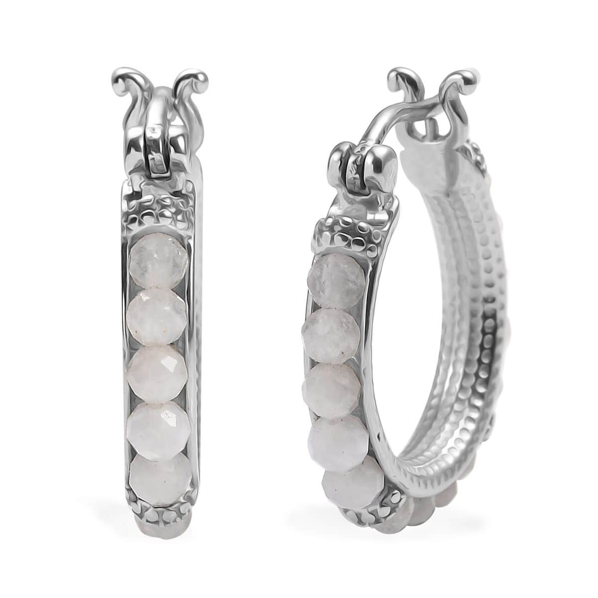 Rainbow Moonstone 4.50 ctw Hoop Earrings in Stainless Steel image number 0