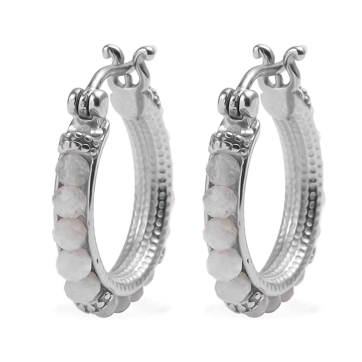 Rainbow Moonstone 4.50 ctw Hoop Earrings in Stainless Steel image number 3