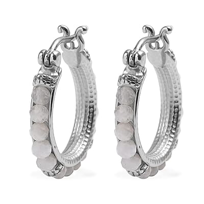 Rainbow Moonstone 4.50 ctw Hoop Earrings in Stainless Steel