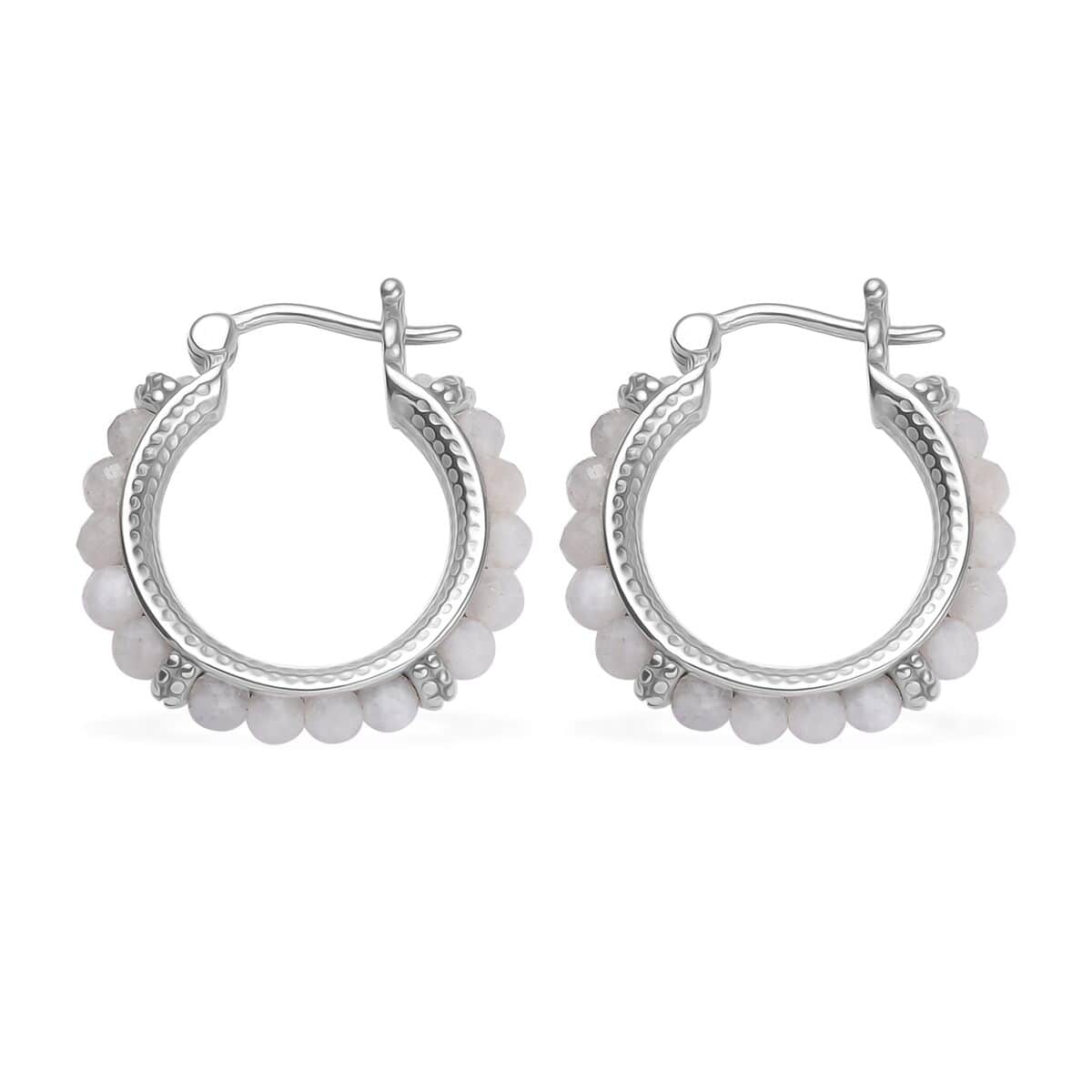 Rainbow Moonstone 4.50 ctw Hoop Earrings in Stainless Steel image number 4