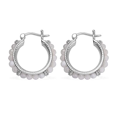 Rainbow Moonstone 4.50 ctw Hoop Earrings in Stainless Steel