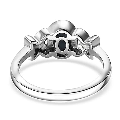 Blue Star Sapphire (DF) and White Zircon 1.50 ctw Butterfly Ring in Rhodium Over Sterling Silver (Size 10.0)